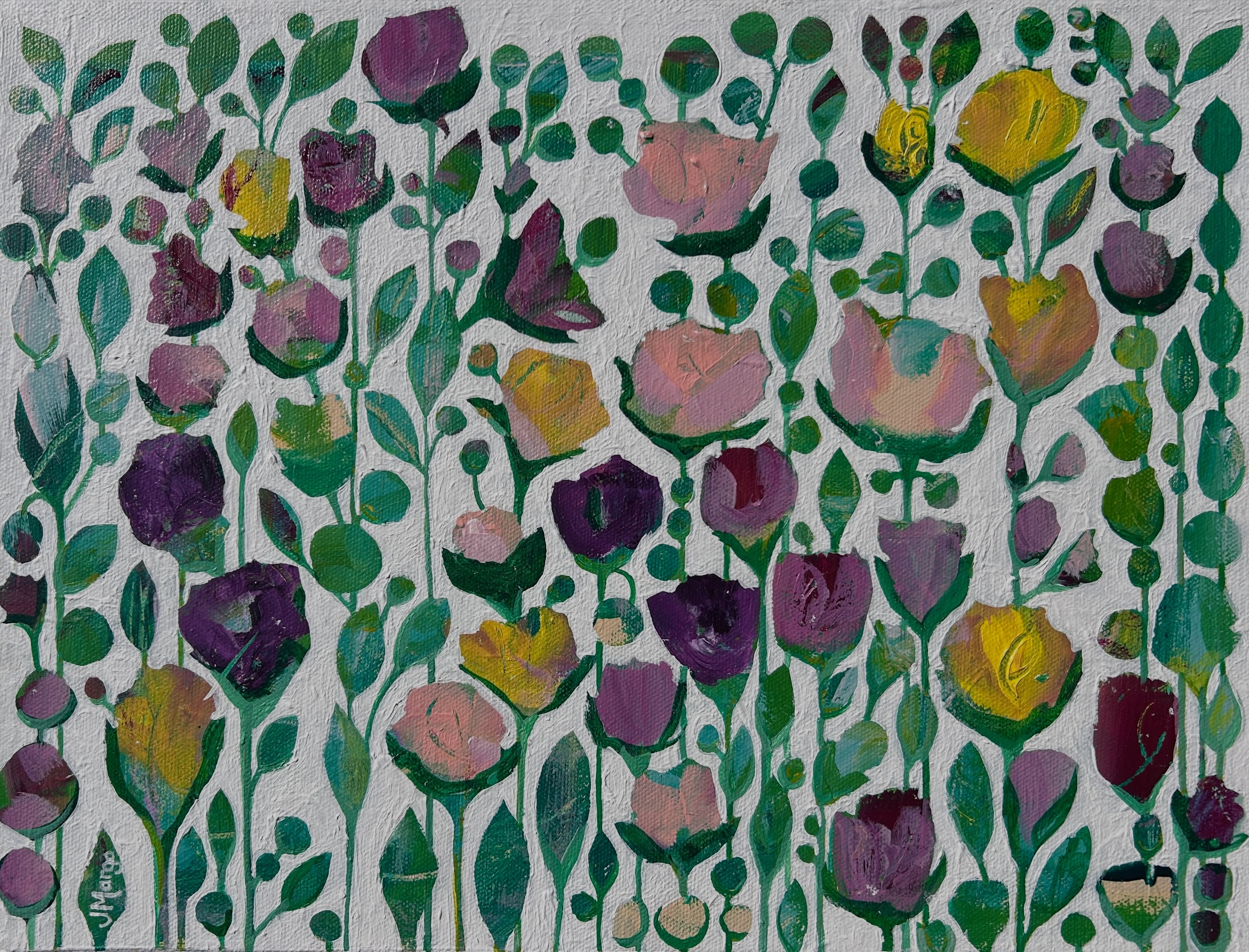 “I Want to Hold Your Hand” is a 12x16 acrylic on canvas field floral that’s gone through a few iterations giving it lots of texture, depth, and positive focus that’s sure to bring joy to its forever home. Available today at @maineartcollective in #portlandmaine 💜 #💐 #beatles #love #aspire