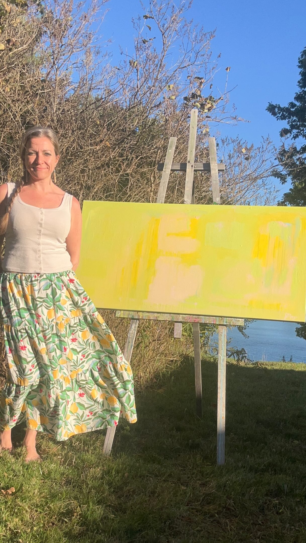 “Elevator to the Moon,” 24x48 acrylic on canvas. Available at @maineartcollective #portlandmaineart #heart #listentoyourart #homedecor #hygge 💚🌝