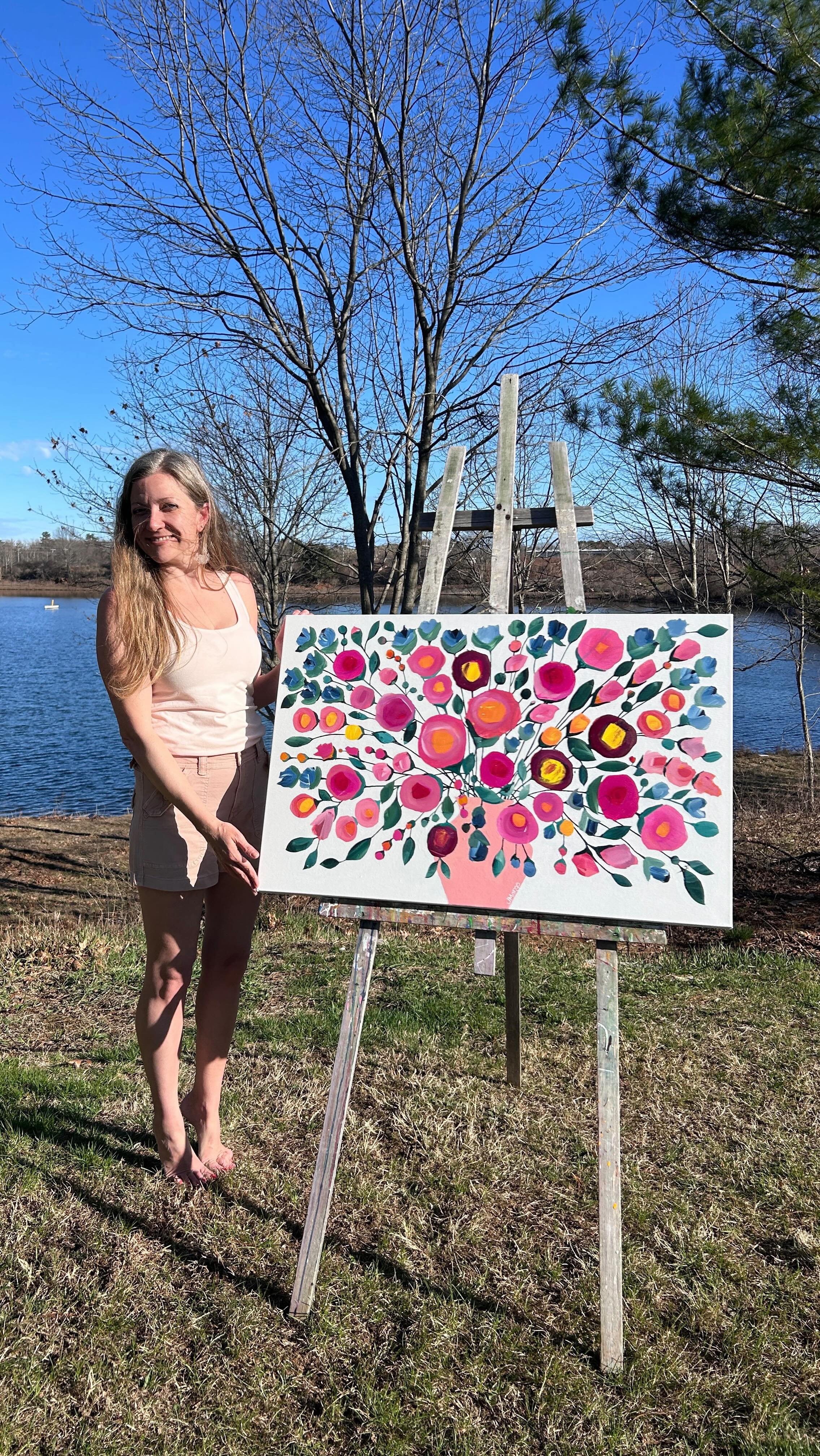 I have the best birds.Sunday morning sitting on my couch, the bird song outside was so startlingly beautiful, layered with rain and the distant whooshing of cars and the rattle of the neighbor’s dooryard project - that I had to put my book down and just listen, amazed, to that bird outdoing himself once again. More than once I’ve been about to embark on a project, so I open my music app, and then - wait - there’s already music - live music, from these birds - and I’m the only human here to enjoy it here and now. It’s precious because of its ethereality. The most original of art. Here’s a new piece of art I made recently. Let’s call it “Birdsong” in honor of birdsong. 24x36 acrylic on canvas #abstractfloral #maineart #robin #aprilshowers #lovelovelove