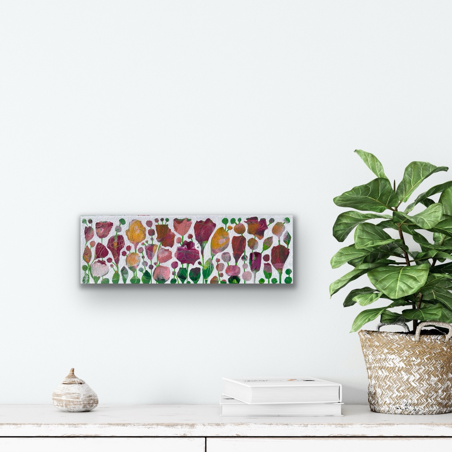 A new mini (4”x10”) field painting at @maineartcollective on Moulton!🌷 Happy Spring! #maineart #collectoriginalart #primavera #flowers #happy