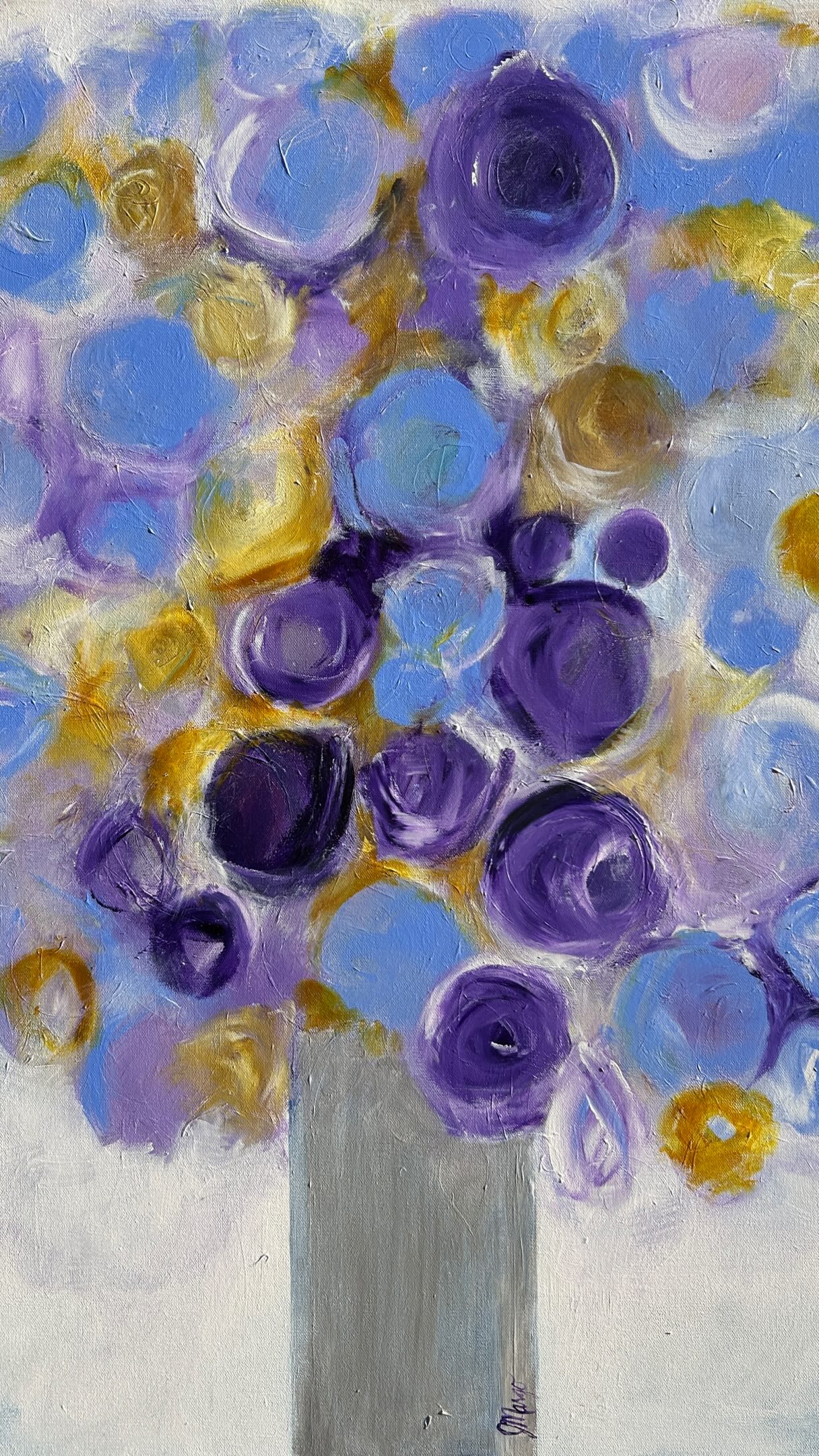 Daphne36 × 24 inches | Acrylic on canvas💜This painting is full of swirling color, layered textures, and loosely suggested blooms. Some shapes are bold and defined, while others seem to dissolve into the background. It’s full of movement and spontaneity. 💜The colors - periwinkle, lavender, deep violet, and platinum - are directly inspired by Daphne, a character with the superpower of speed in the TV series Heroes. Yes, I picked up my phone and made a note of the color palette repeated in shots focused on her, because they struck me as really pretty. 💜 This painting holds sense of motion throughout, yet with all that lavender there’s also something peaceful about the finished piece. It’s currently showing at Maine Art Collective on Middle Street in Portland. It’s also available through my website, with free shipping. #collectart #purple #amethyst #heroes #florals @maineartcollective