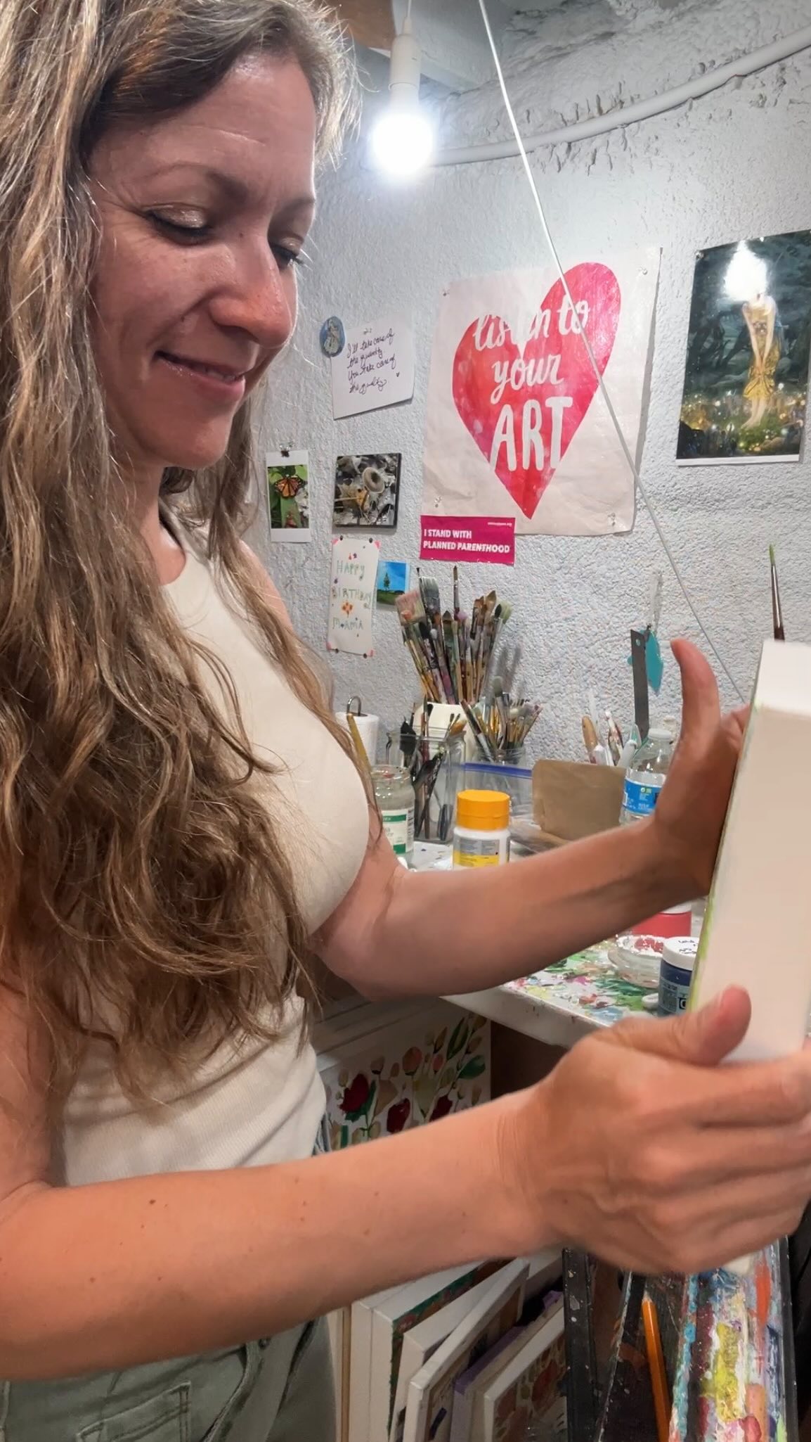 A little Work in Progress 🎨 Using the last bit of this tube of Golden’s Light Green (Yellow Shade) #studiotime #yellow #abstractfloral #grateful #love