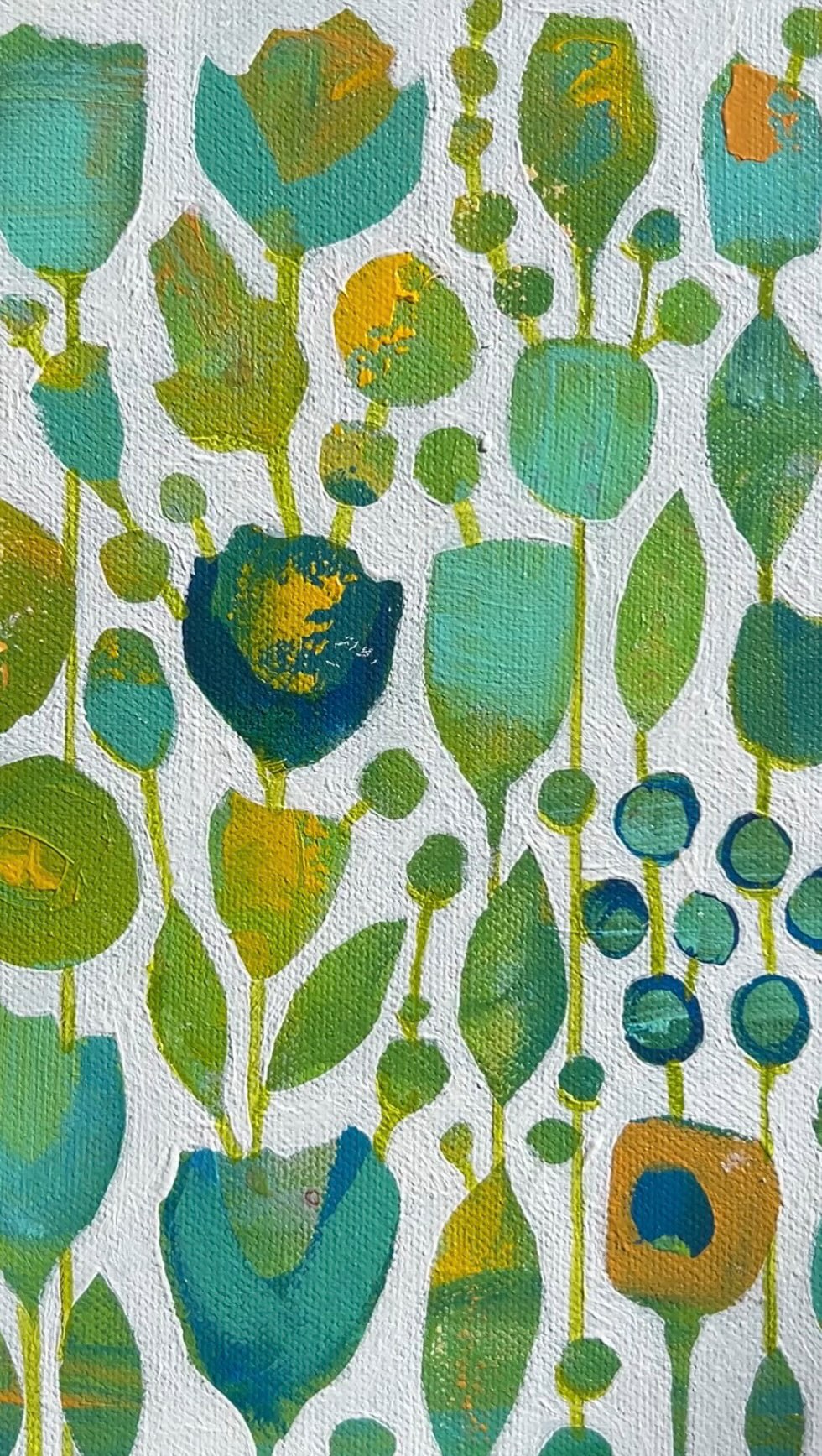 “Wall of Stars,” 10x20 acrylic on canvas 🩵 💫 #satellite #greengold #universe #abstractfloral #negativespace